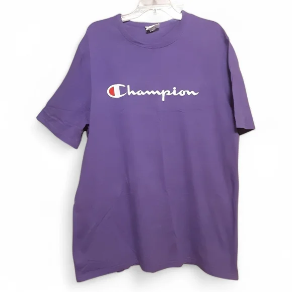 Champion Men’s Purple Script Logo Short Sleeve Tee. Size XL - Picture 2 of 3
